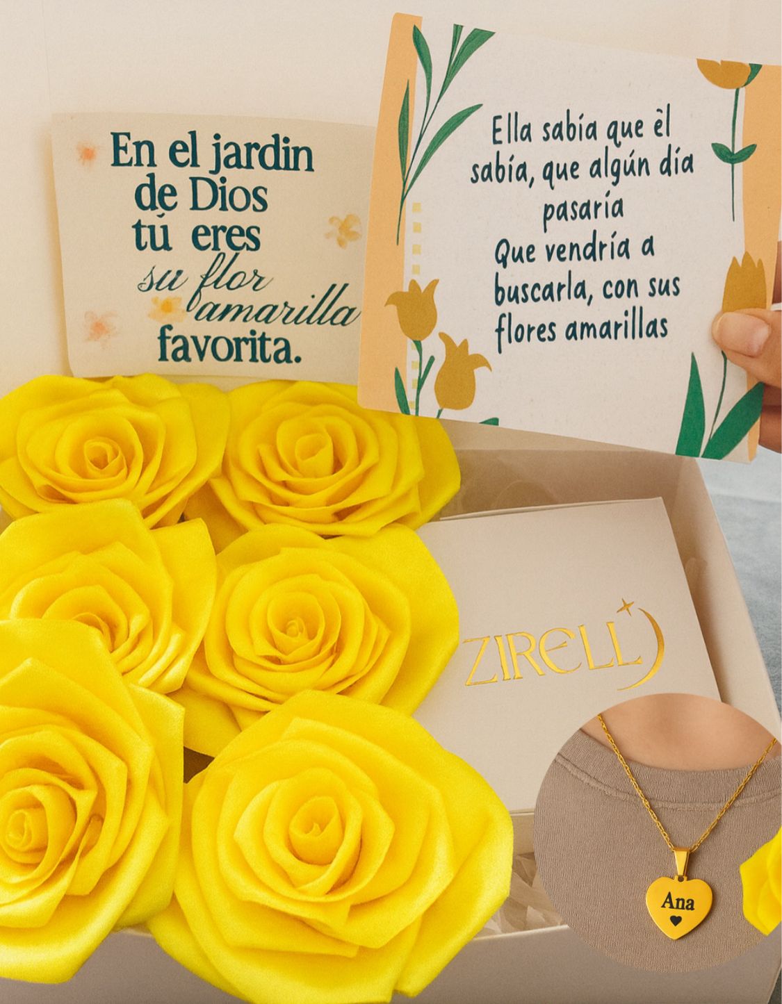 "Amor que Florece" Joya Personalizada Con Rosas Amarillas Premium de Regalo