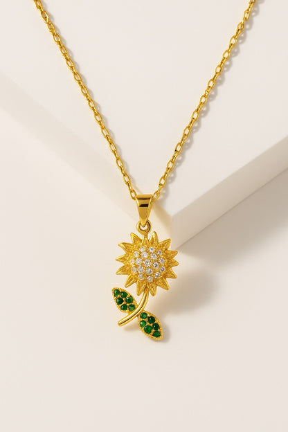 “Amor que Florece” Collar girasol + box de flores amarillas